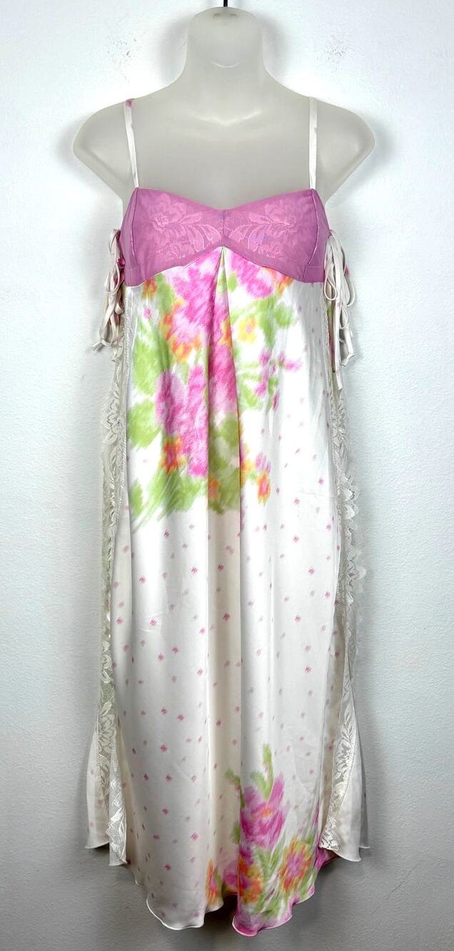Free People Intimately Retro Floral Satin Lace Side Slits Slip Maxi Dress S NWOT